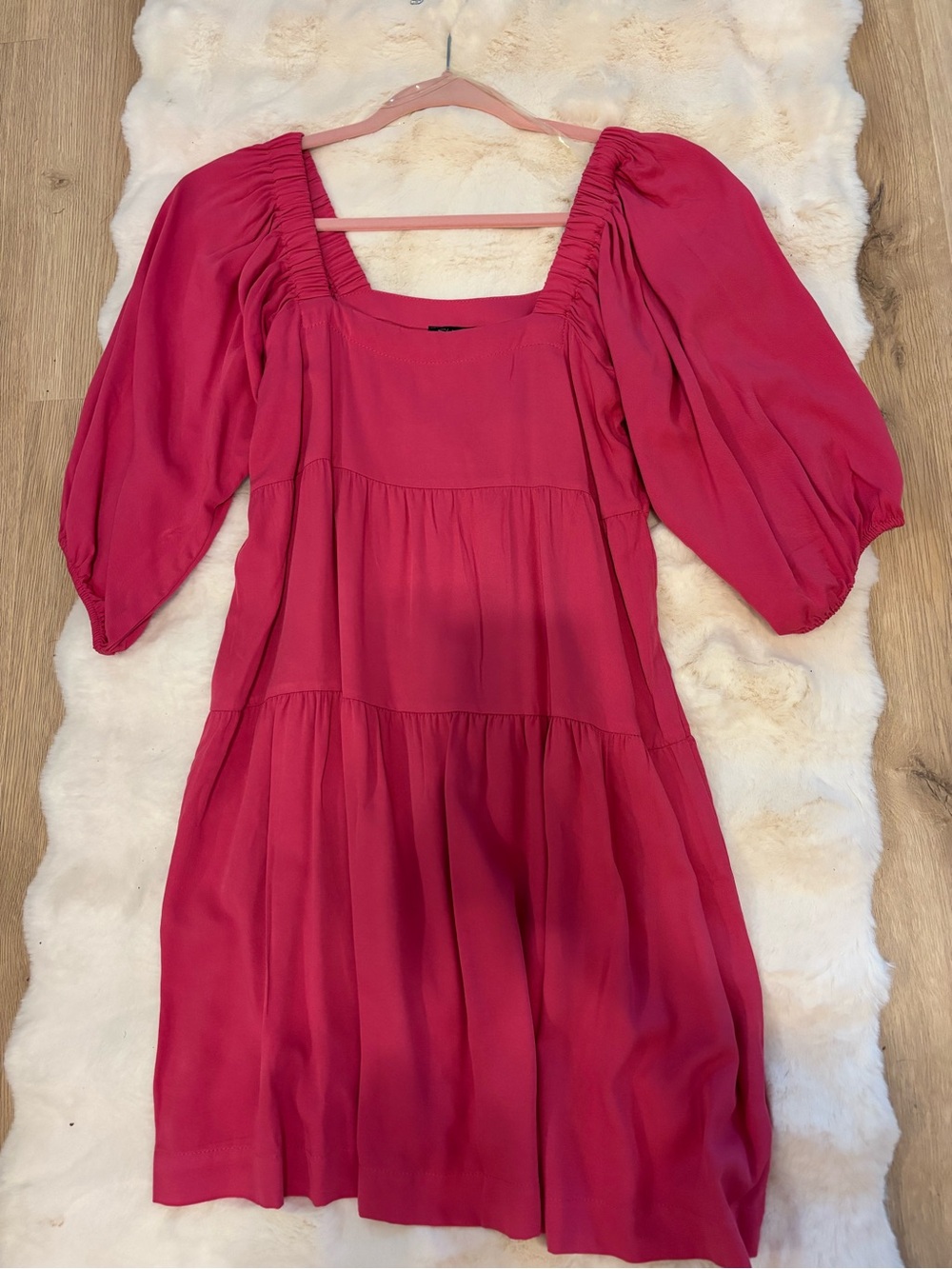 Shinestar Bright Pink Mini Dress with Puff Sleeves